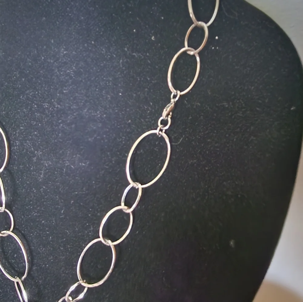 VTG Long Necklace Dark Silver Tone Chain